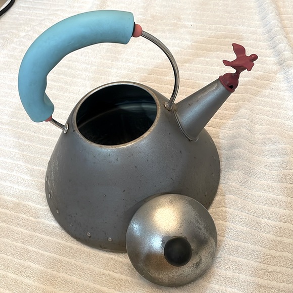 Alessi Whistling Bird Tea Kettle with Blue Handle and Red Bird - Vintage, Retro - Picture 1 of 13